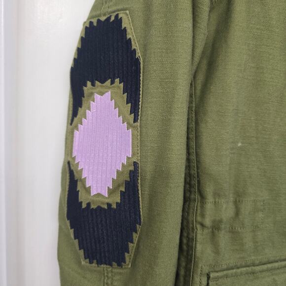 Scotch & Soda Utility Jacket Sz S Olive Aztec Patchwork Cotton Canvas Boho Cargo - Picture 4 of 15